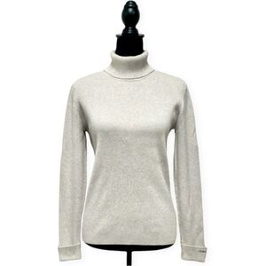 Tommy Hilfiger Y2K Ribbed Knit Flag Logo Tan Turtleneck Pullover Sweater Size Lg